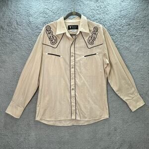 Buffalo Country Men's Large Western Shirt Pearl Snaps Embroidered Design Rodeo